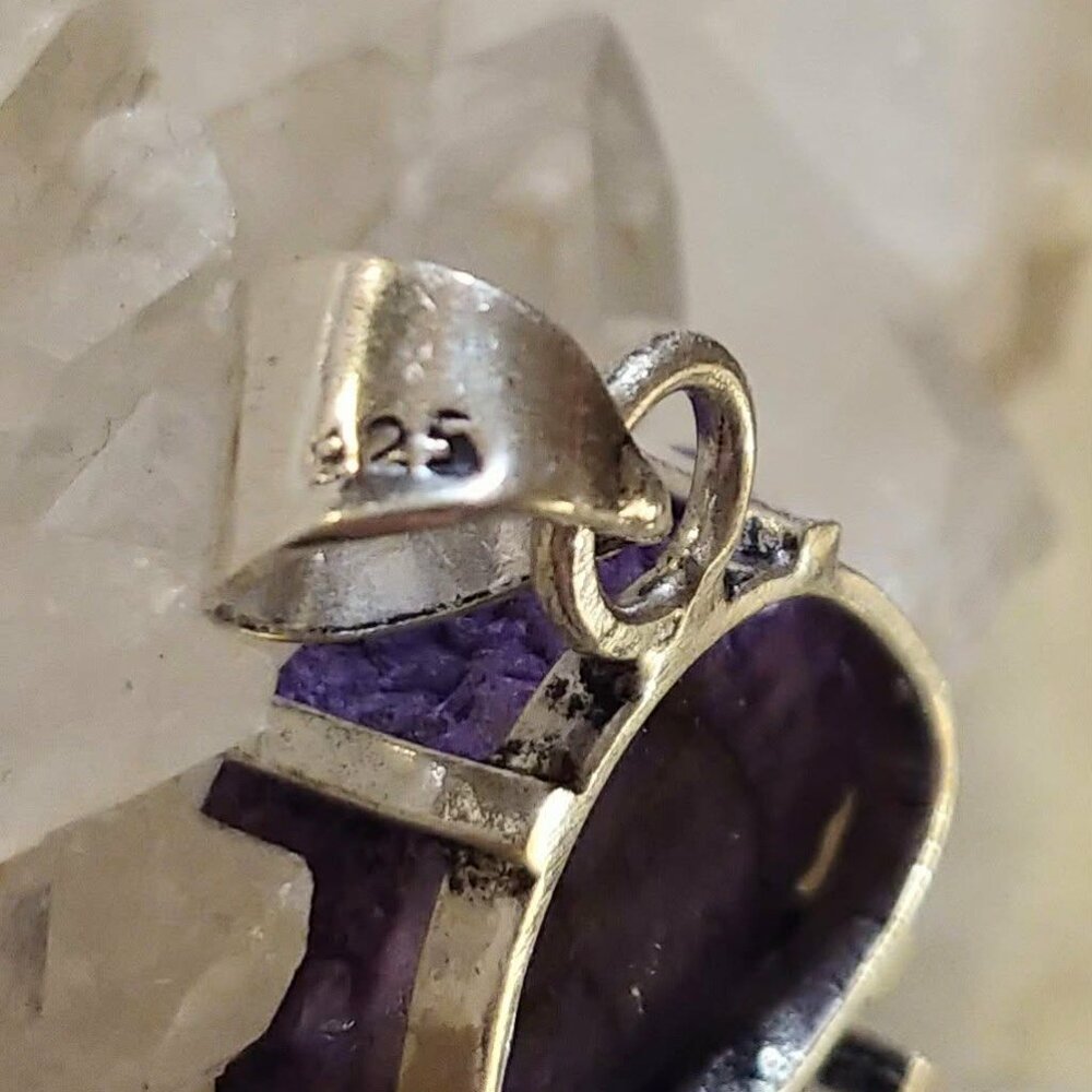 NWOT Dramatic Purple Solar Quartz Slice Stack Pendant 925 Sterling Overlay - Picture 9 of 10